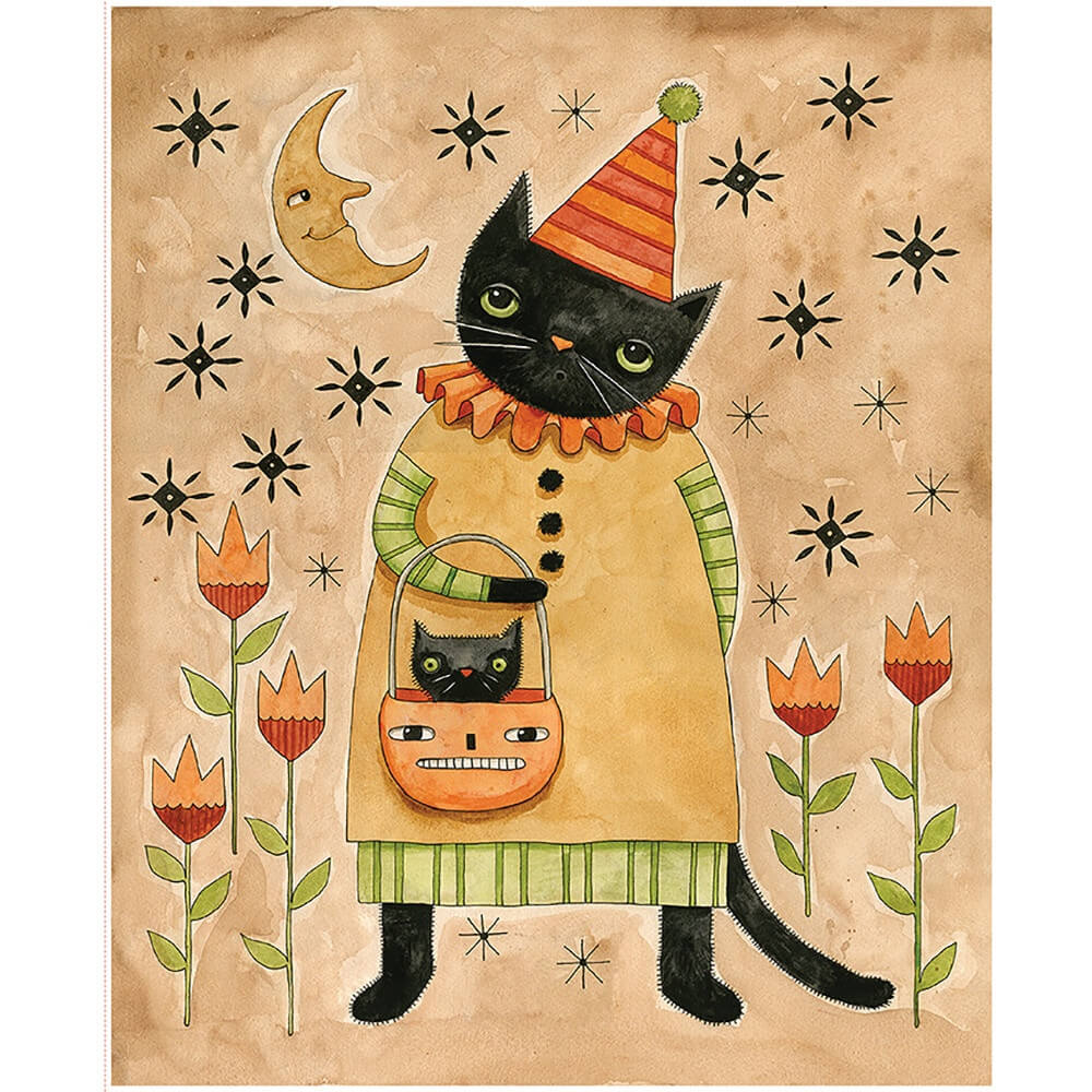 Riley Blake Spooky 36-inch cat panel by Teresa Kogut